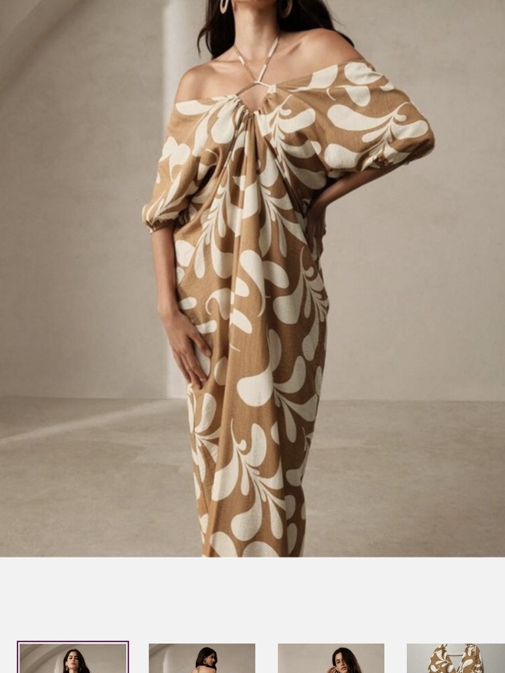 New With Tags Tan & Cream Off-Shoulder Midi Dress Size L - Picture 4 of 15